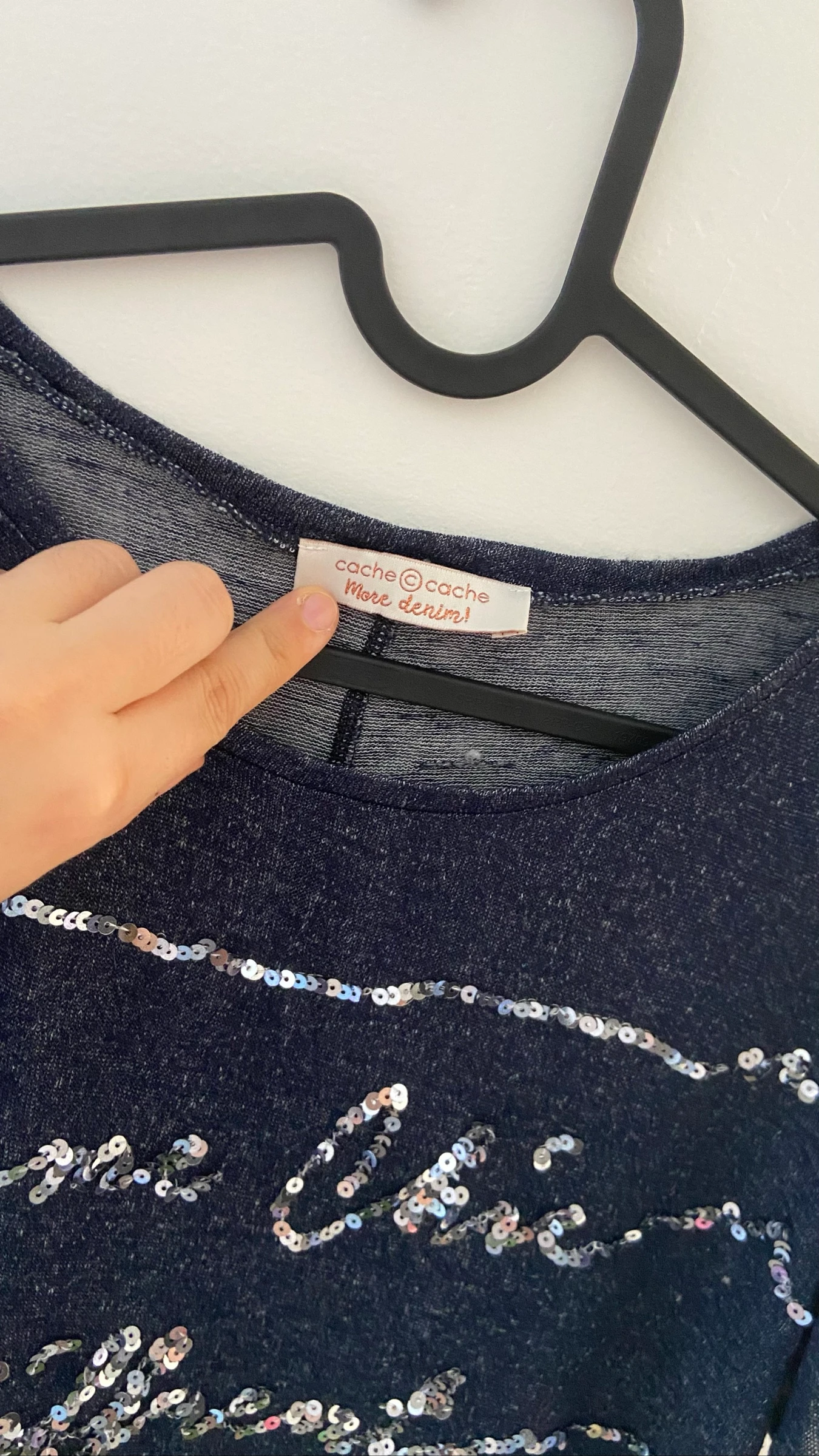 Navy blue fine wool top with sequins – photo 3